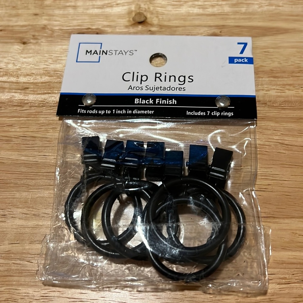 Mainstays black finish clip rings. New in package.